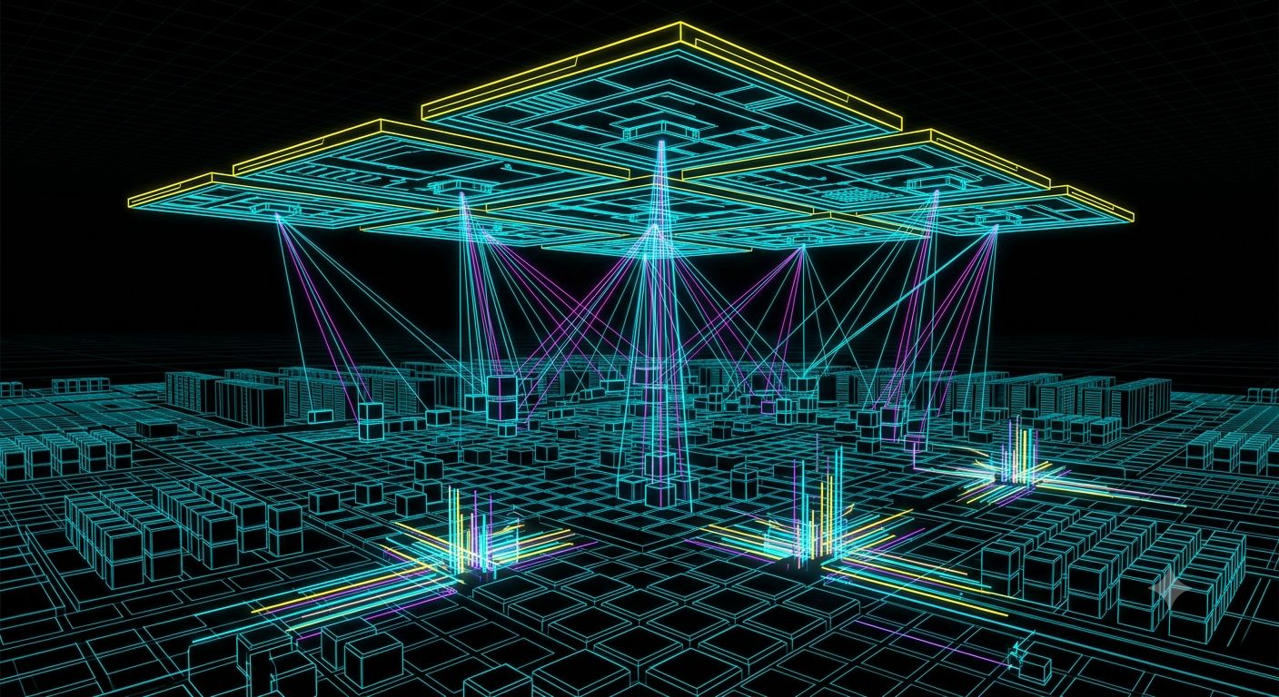 A distributed technical landscape connected to layered plans